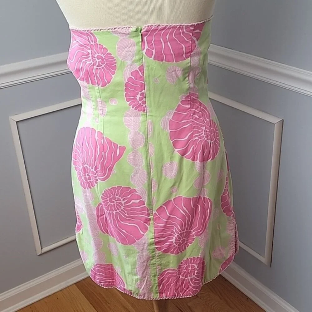 LILLY PULITZER Pink Nautilus Shell Print Strapless‎ Halter Cotton Sheath Dress 4 - Picture 3 of 10